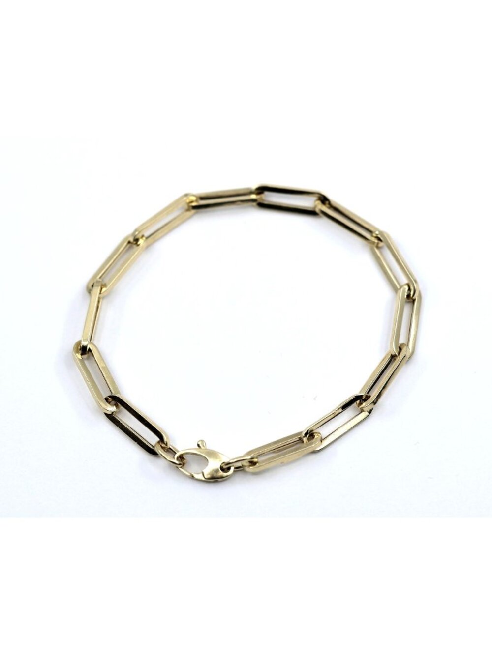 Unique 14K Karat Solid Yellow Gold Designer Hollow Paper Clip Link Bracelet 7" L